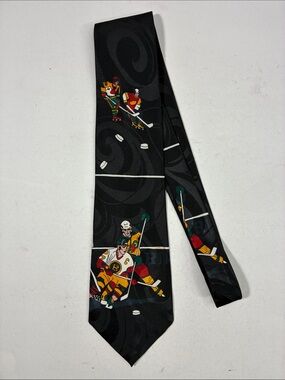 Black Hockey Players Pattern Tie - Men's Novelty Tie